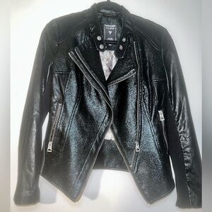 Guess Shimmering Black Faux Leather Moto Jacket